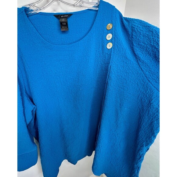 Ali Miles Textured Blouse Size 3X Blue Lagenlook Artsy Faux Wrap Tunic Shell - Picture 3 of 6